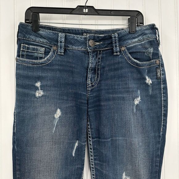 Silver Jeans Womens 30 Suki Boot Surplus Blue Bootcut Denim Western Gold Sequins - Picture 3 of 15